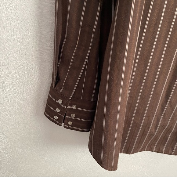 Ely Cattleman men’s vintage pearl snap shirt brown with white stripes size XL - Picture 3 of 8